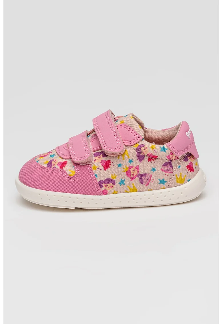 Pantofi sport cu velcro si imprimeu, Roz deschis