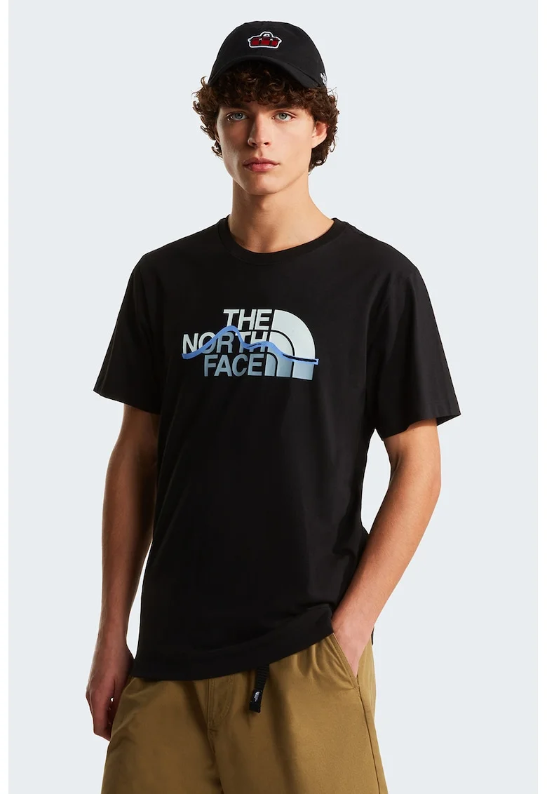Tricou din bumbac Mountain Line, Alb/Negru/Albastru glaciar