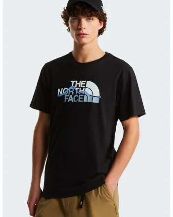 Tricou din bumbac Mountain Line, Alb/Negru/Albastru glaciar
