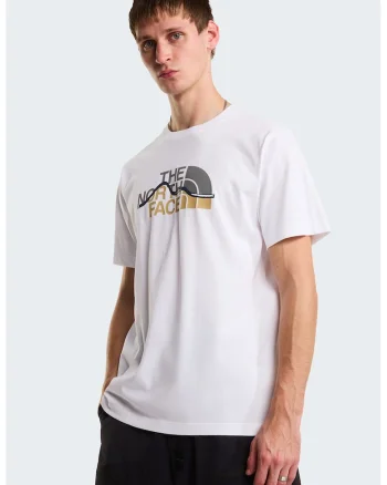 Tricou din bumbac Mountain Line, Alb/Gri inchis/Ocru
