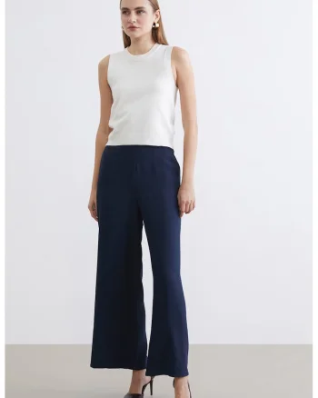 Pantaloni cu croiala ampla si talie elastica, Bleumarin