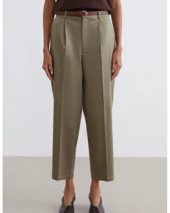 Pantaloni crop cu talie inalta, Verde sparanghel
