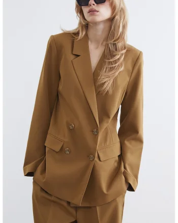 Sacou slim fit cu doua randuri de nasturi, Caramel