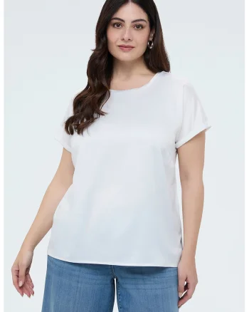 Tricou uni cu decolteu rotund, Alb optic