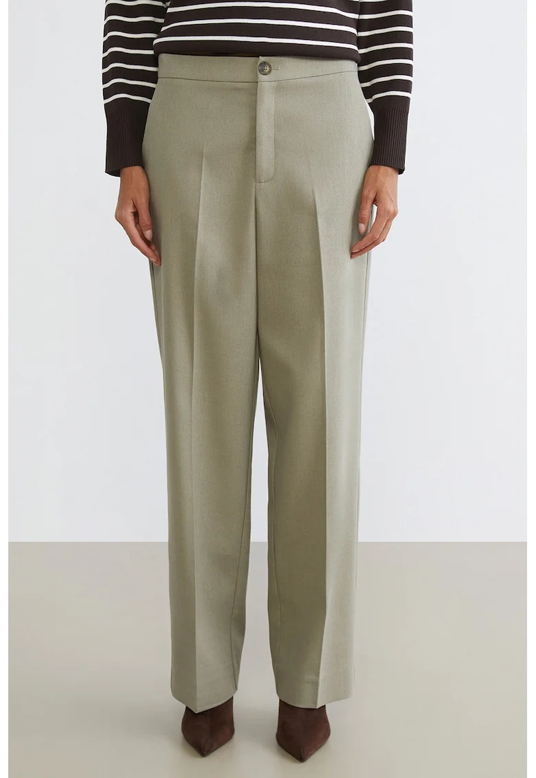 Pantaloni Chino din amestec de in cu croiala dreapta si pliuri, Bej deschis
