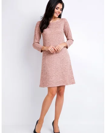 Rochie trapez confortabila din tricot cu maneci lungi,, Roz