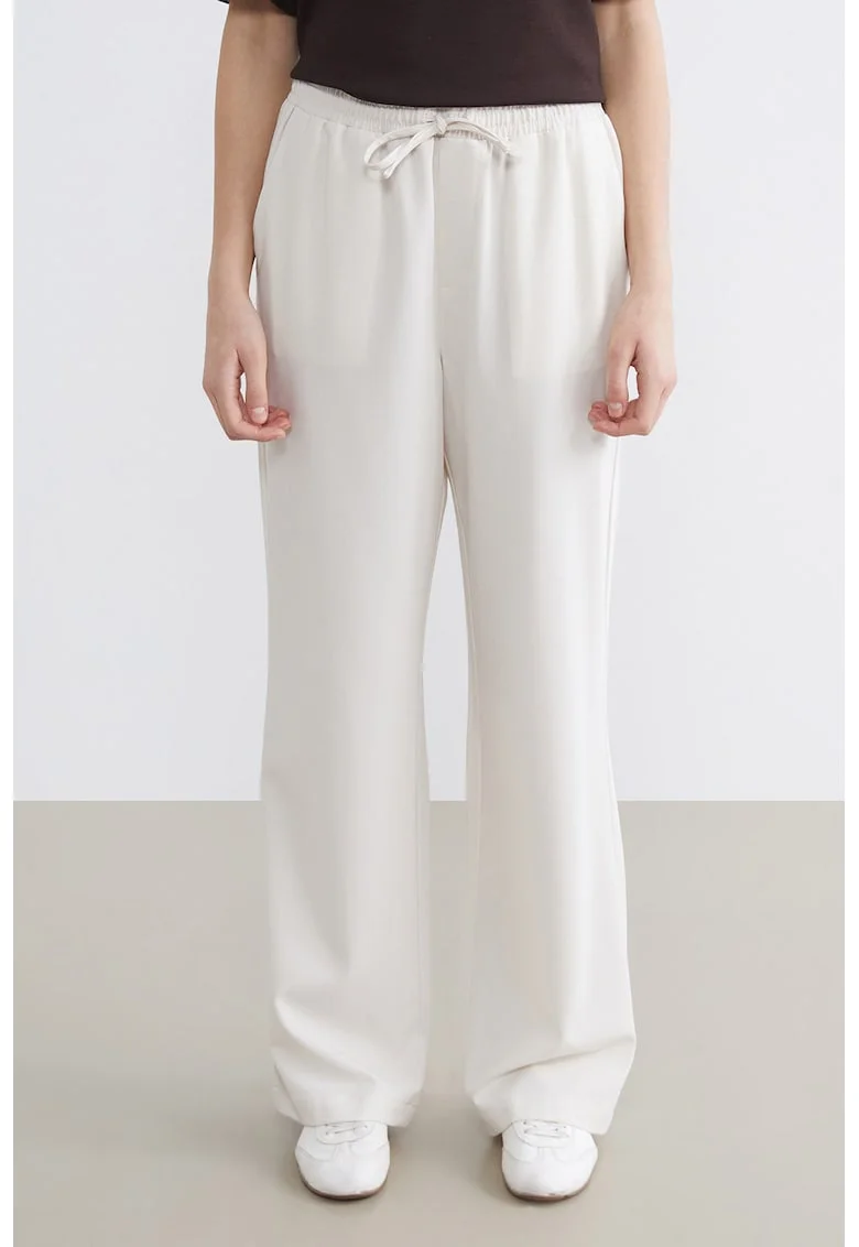 Pantaloni de trening cu croiala dreapta si snur, Alb murdar