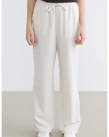 Pantaloni de trening cu croiala dreapta si snur, Alb murdar