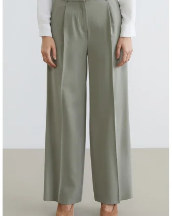 Pantaloni cu pliuri si talie inalta, Verde sparanghel