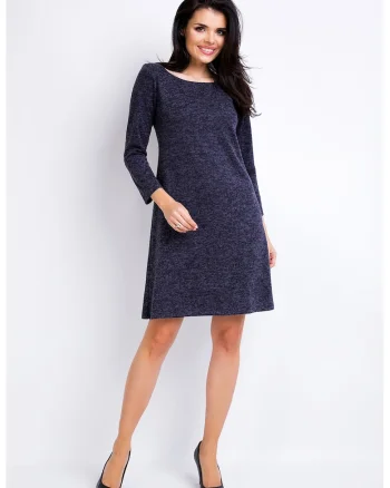 Rochie trapez confortabila din tricot cu maneci lungi,, Bleumarin
