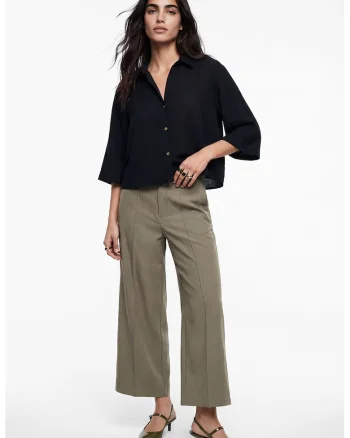 Pantaloni plisati cu croiala ampla, Maro taupe deschis