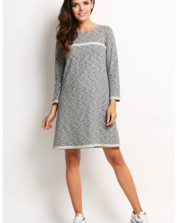 Rochie trapez midi din bumbac cu maneci lungi,, Gri
