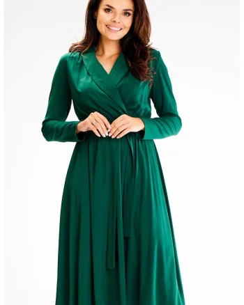 Rochie midi in clos din viscoza cu guler tip sal,, Verde