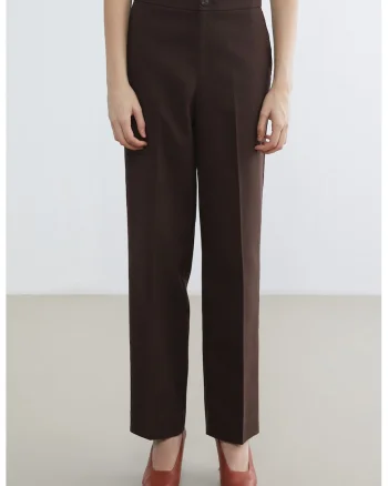 Pantaloni Chino din amestec de in cu croiala dreapta si pliuri, Maro pamantiu