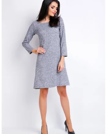 Rochie trapez confortabila din tricot cu maneci lungi,, Gri