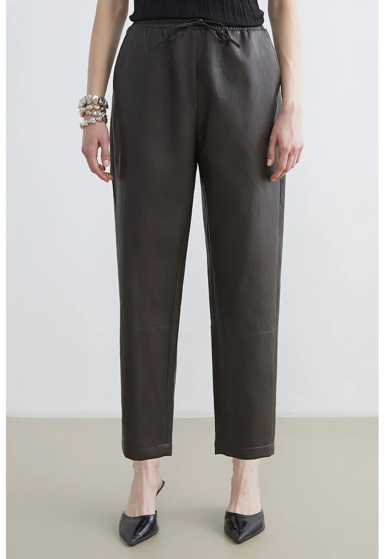 Pantaloni din piele ecologica cu talie ajustabila, Gri inchis