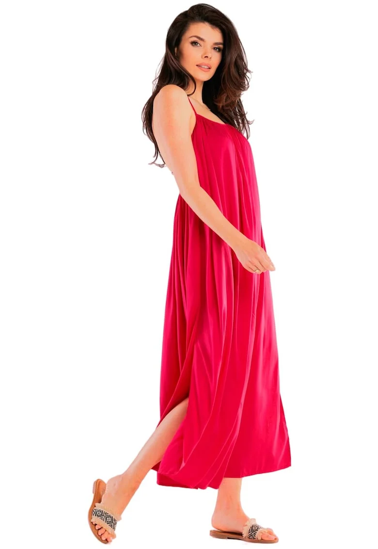 Rochie de vara lejera maxi din viscoza cu spatele gol,, Fucsia