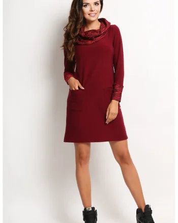 Rochie lejera de zi cu maneci lungi si guler inalt,, Visiniu