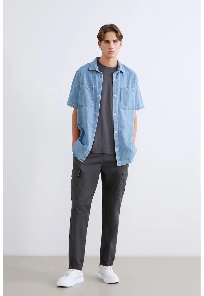 Pantaloni cargo regular fit cu snur de ajustare in talie, Gri inchis