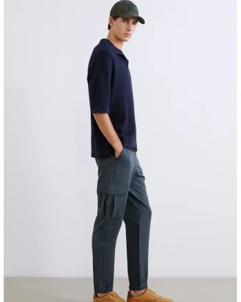 Pantaloni cargo slim fit cu terminatii elastice, Gri carbune