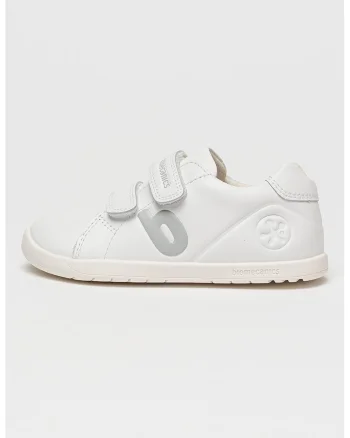 Pantofi sport de piele cu logo si velcro, Alb