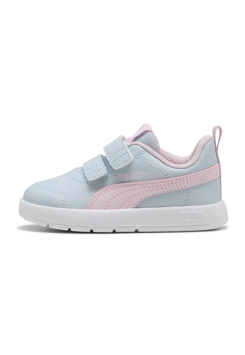 Pantofi sport Courtflex din piele ecologica cu velcro, Albastru pastel/Roz pastel/Alb murdar