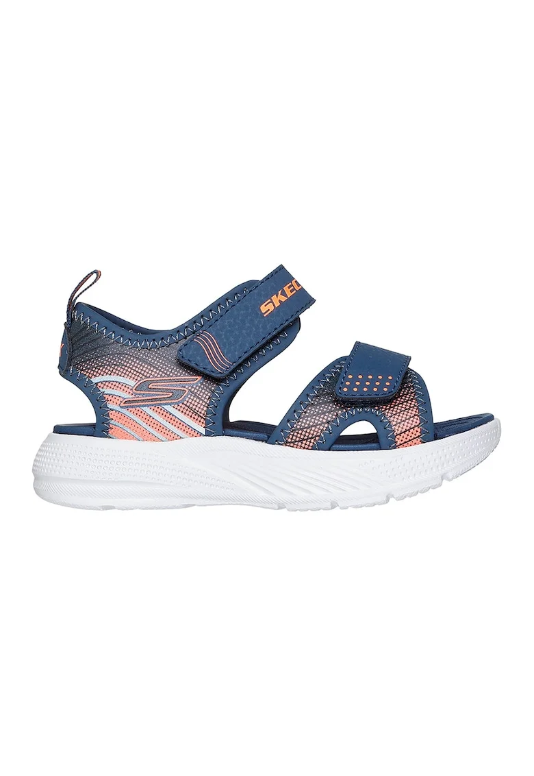 Sandale Microspec-Splash de piele ecologica cu velcro, Albastru inchis/Portocaliu deschis