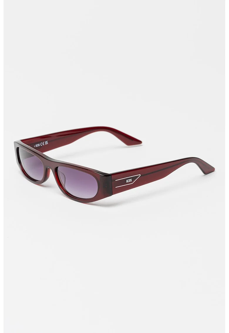 Ochelari de soare ovali unisex cu logo, Rosu inchis