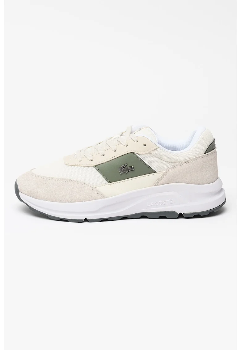 Pantofi sport low-cut cu logo metalic Run Set, Alb fildes/Maro taupe deschis/Gri inchis