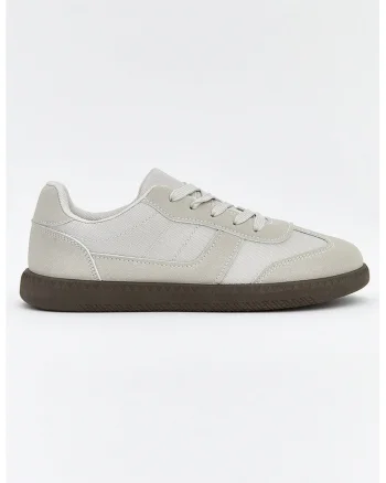 Pantofi sport low-cut din material textil, Alb murdar
