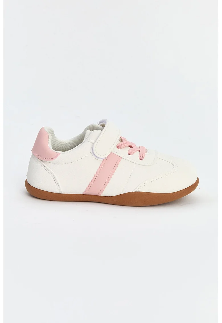 Pantofi sport din material textil cu velcro, Alb fildes/Roz pastel