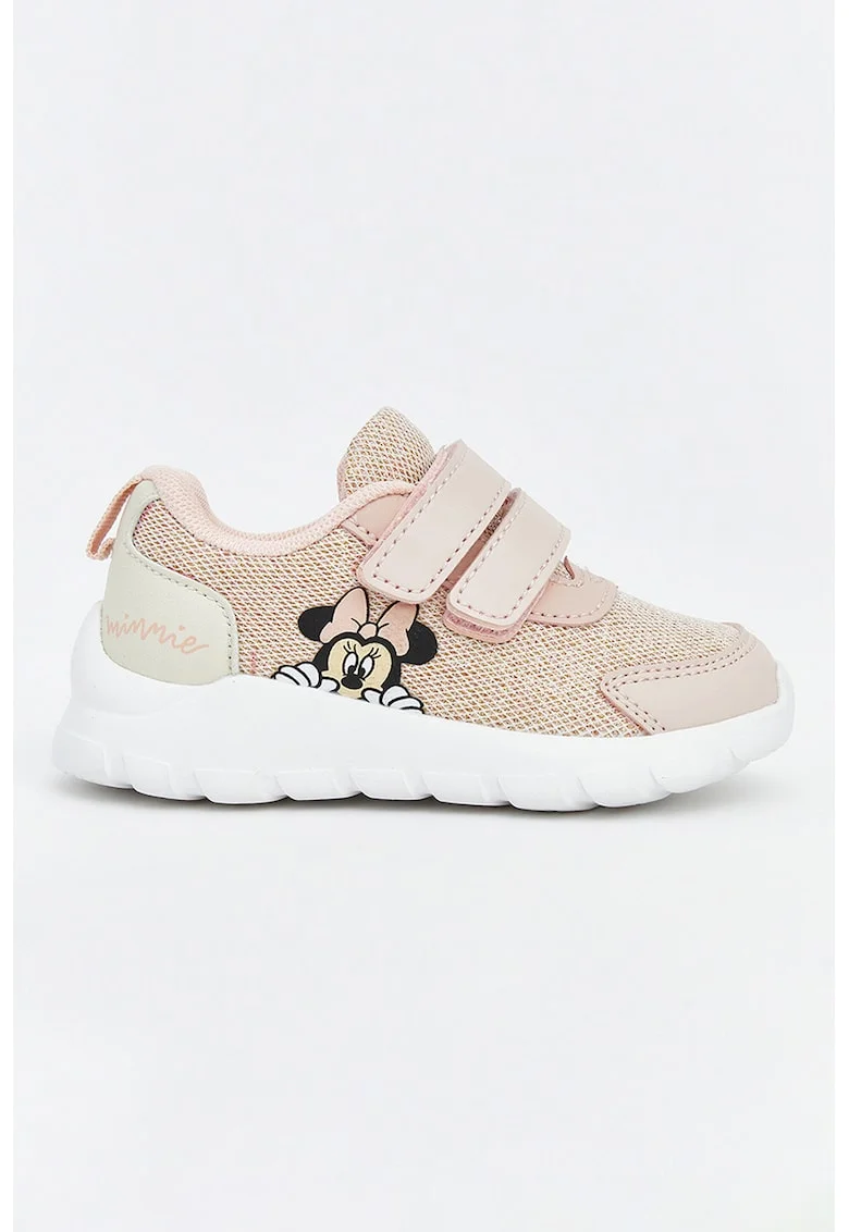 Pantofi sport din material textil din piele ecologica cu detaliu cu Minnie Mouse, Bej inchis