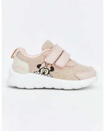 Pantofi sport din material textil din piele ecologica cu detaliu cu Minnie Mouse, Bej inchis