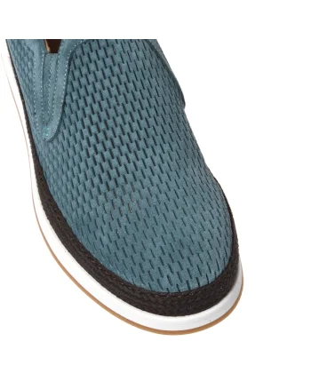 Pantofi loafer de piele intoarsa cu perforatii, Albastru petrol