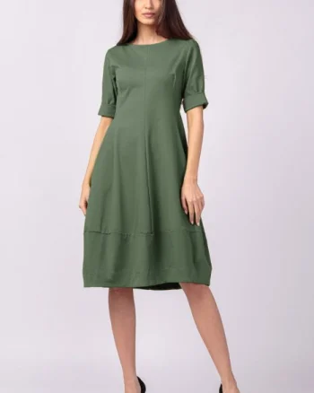 Rochie lalea cambrata din jerseu punto milano, kaki