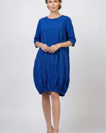 Rochie midi cu volum tip balon din tafta cu memorie, albastru electric