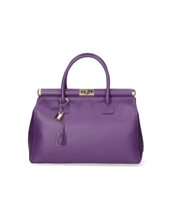 Geanta de piele cu maner si bareta detasabila, Violet