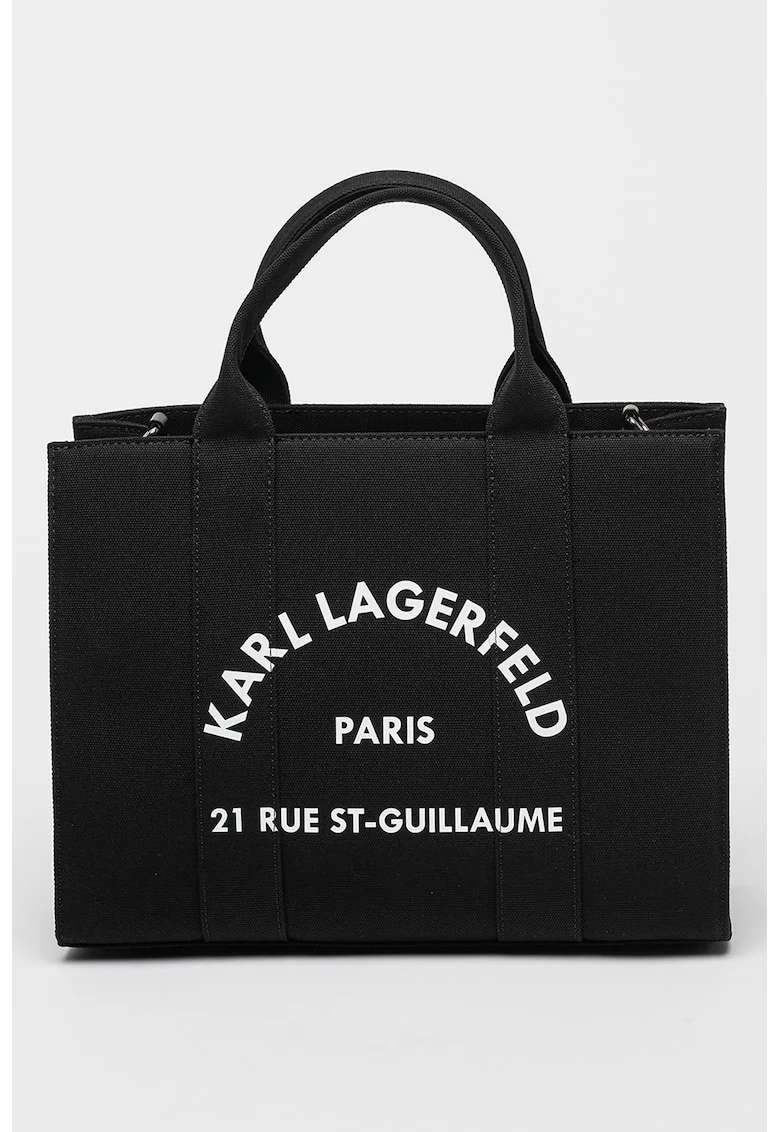 Geanta tote de panaza Rue St-Guillaume, Negru/Alb optic