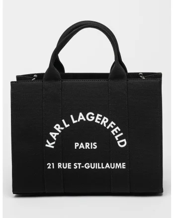 Geanta tote de panaza Rue St-Guillaume, Negru/Alb optic