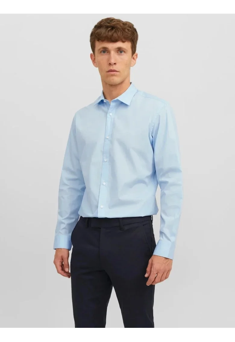 Camasa barbati, din amestec de bumbac, Slim Fit, Albastru deschis