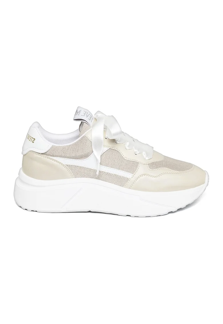 Pantofi sport wedge de piele ecologica, Alb optic/Crem