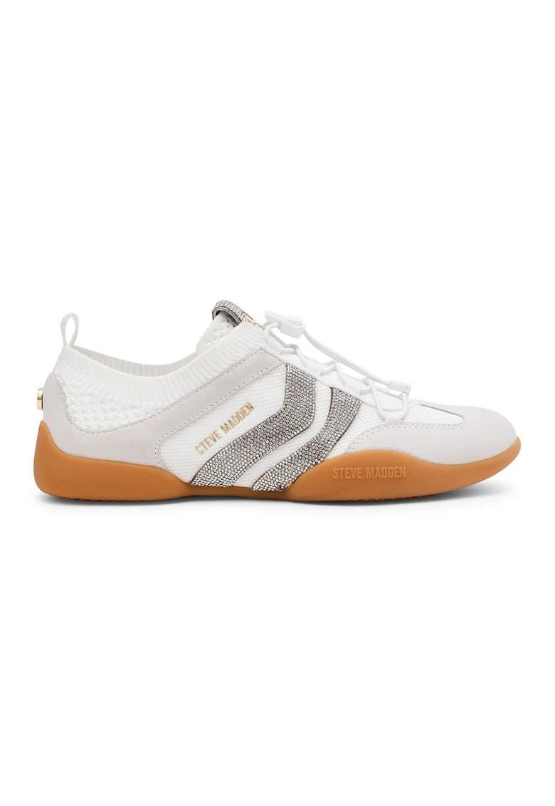 Pantofi sport din insertii din piele intoarsa cu sireturi bungee, Alb murdar/Crem