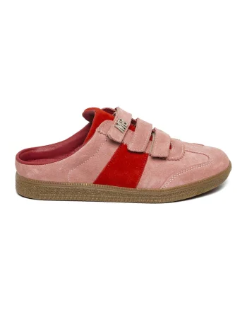 Pantofi sport din piele intoarsa cu inchidere velcro, Rosu/Roz prafuit