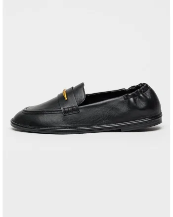 Pantofi loafer din piele intoarsa cu detaliu metalic, Negru