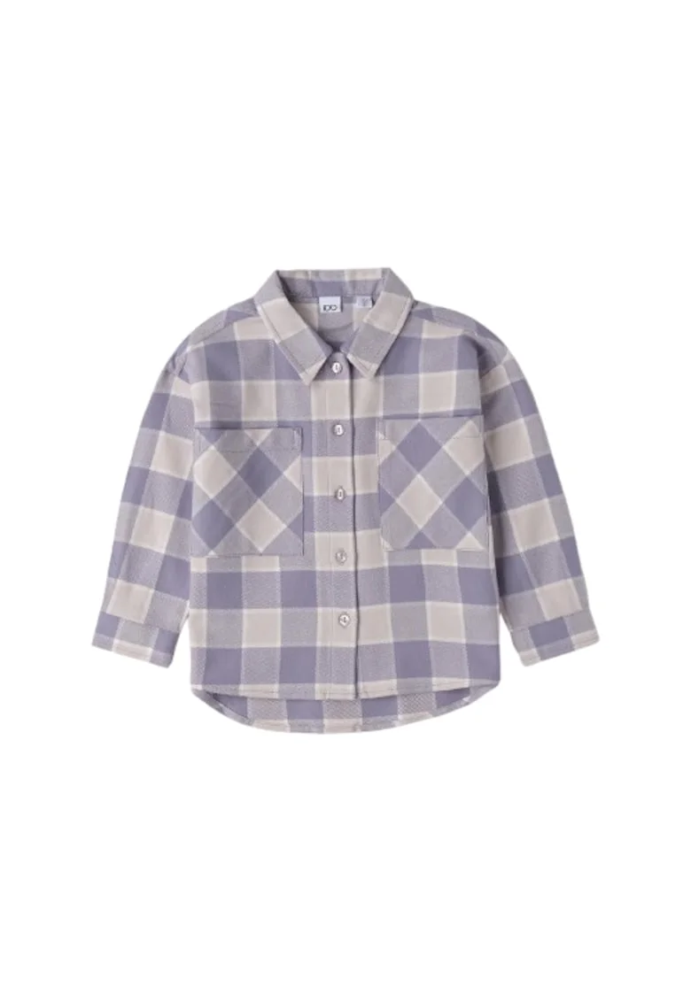 Camasa Fete iDO, din Bumbac 100% Peach Twill cu Carouri si Buzunare, Albastru lavanda, Crem,