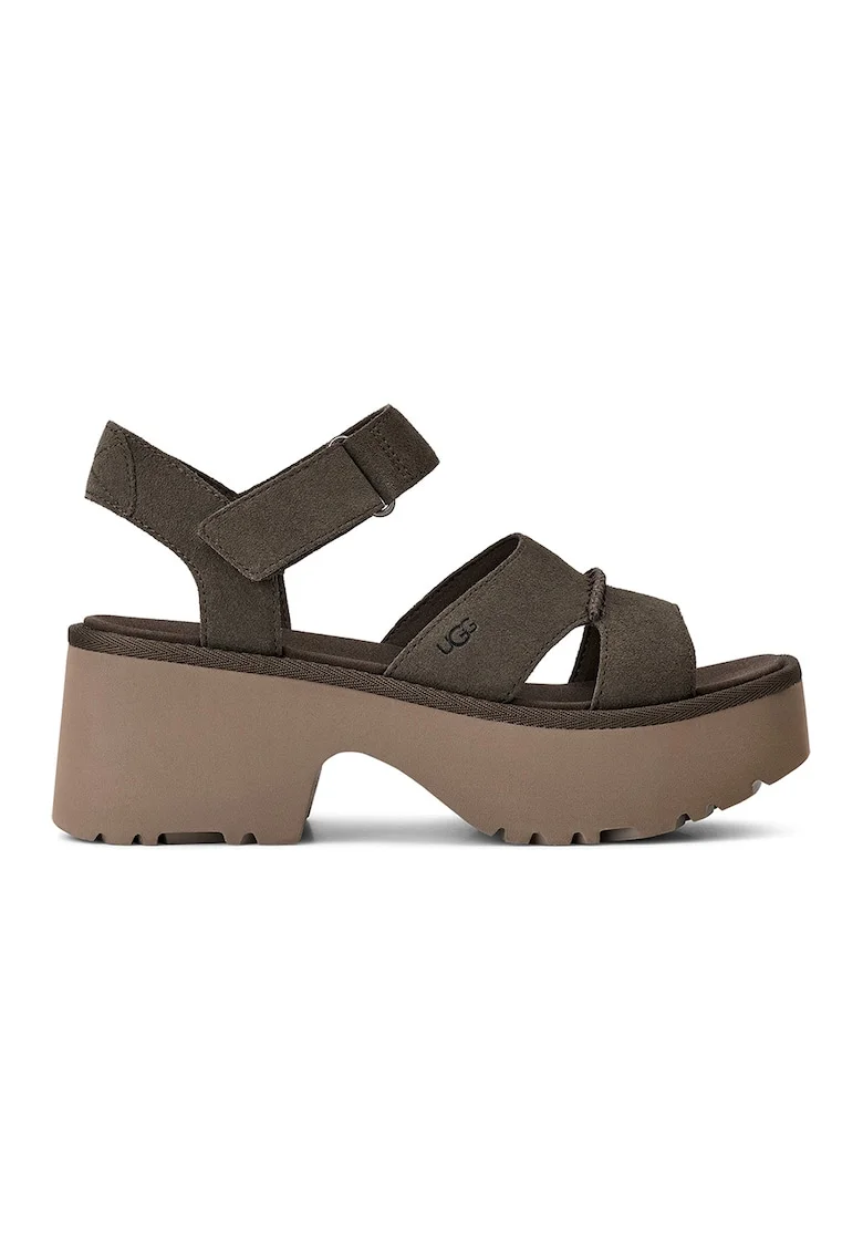 Sandale din piele intoarsa cu inchidere velcro New Heights, Maro taupe