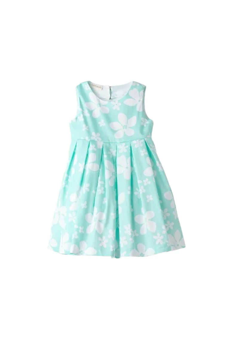 Rochie eleganta din bumbac cu imprimeu floral pentru fete, Alb/Verde