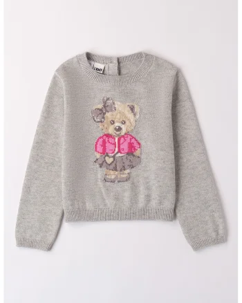 Pulover cu imprimeu urs, Gri
