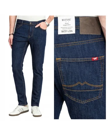 Blugi Barbati,  Vegas Slim, Slim Fit, Talie Medie, Lungi, 5 Buzunare, Fermoar, Bumbac, Albastru, Albastru
