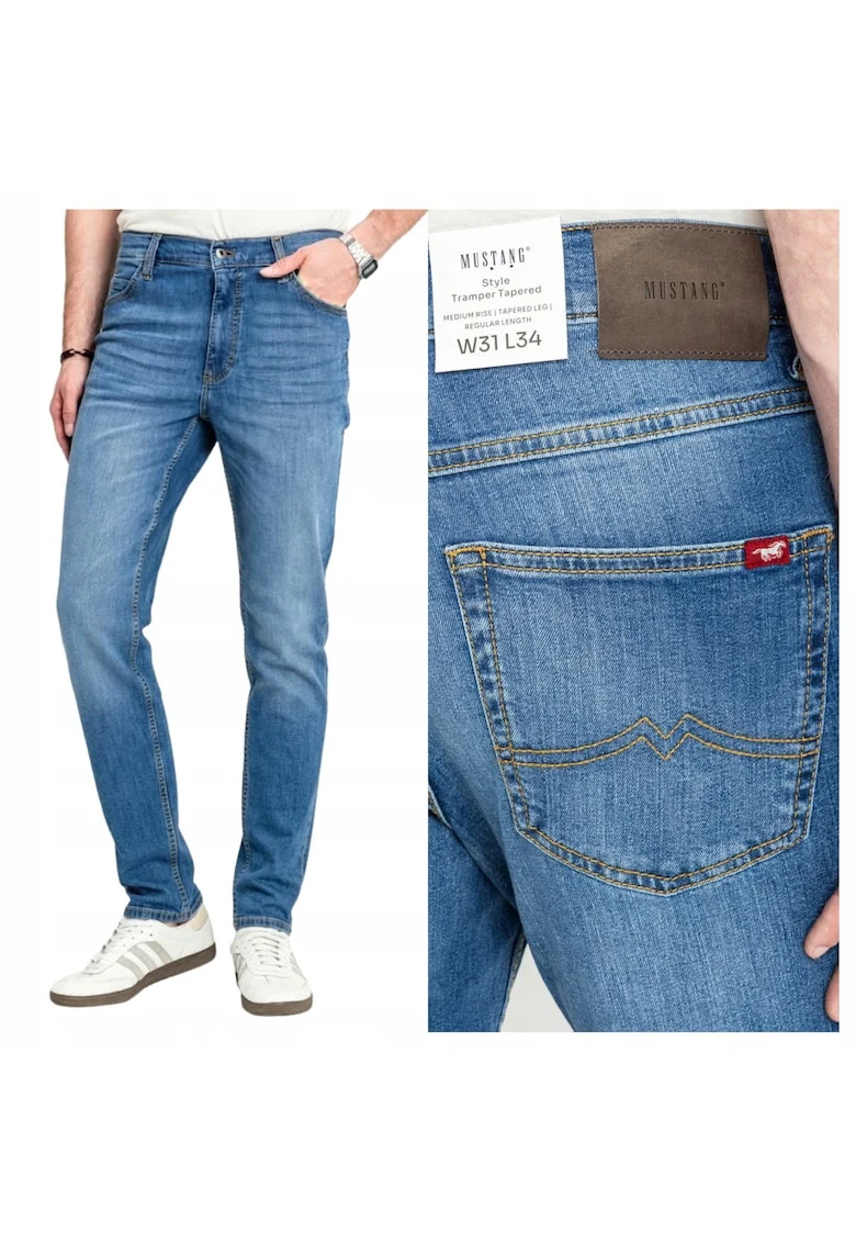 Blugi Barbati,  Style Tramper Tapered, Straight Fit, Talie Medie, Lungi, 5 Buzunare, Fermoar, Bumbac, Albastru, Albastru